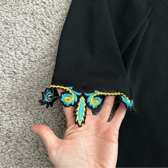 Prima Bella Black Knit Embroidered Beaded Shirt Womens L - Picture 6 of 16